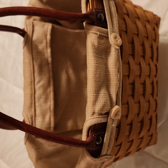 Longaberger Woven Basket Handbag with Tan and Brown Accents - Picture 2 of 5
